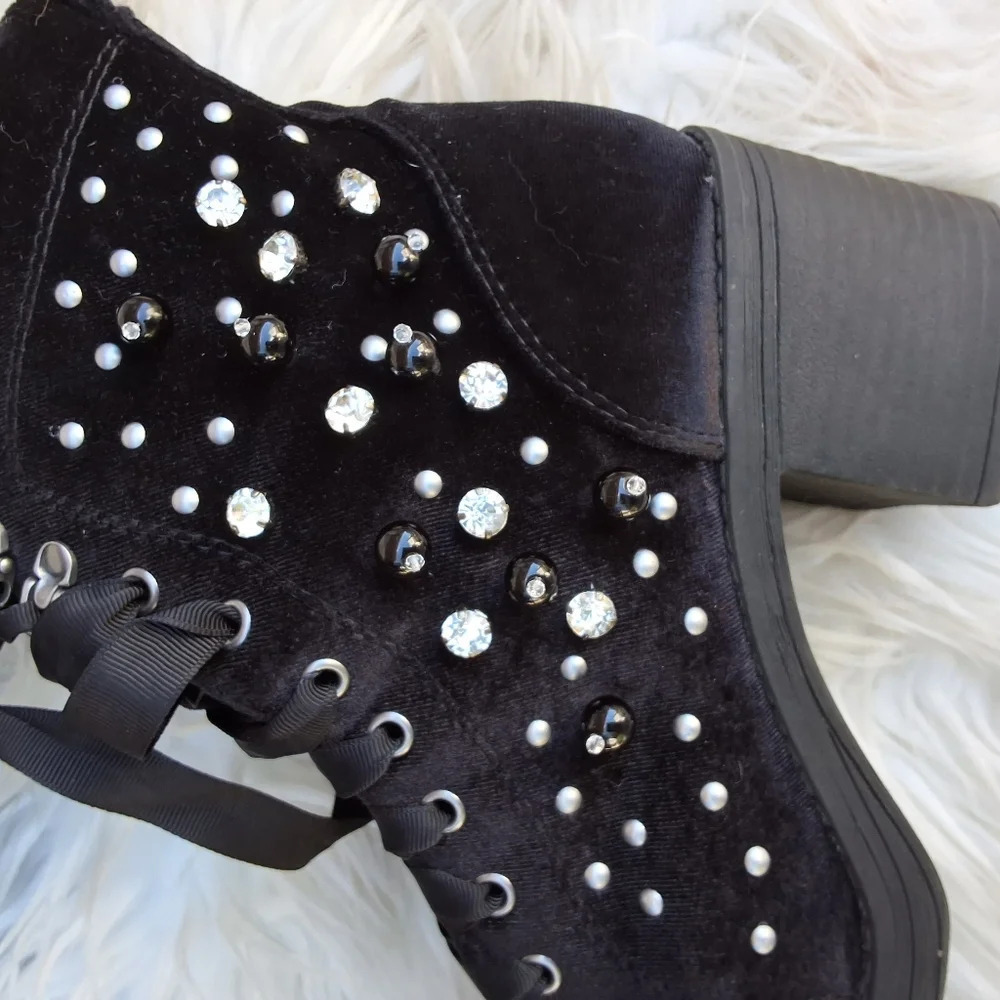 Madden Veera Velvet embellished Combat boots 9 - Picture 4 of 16
